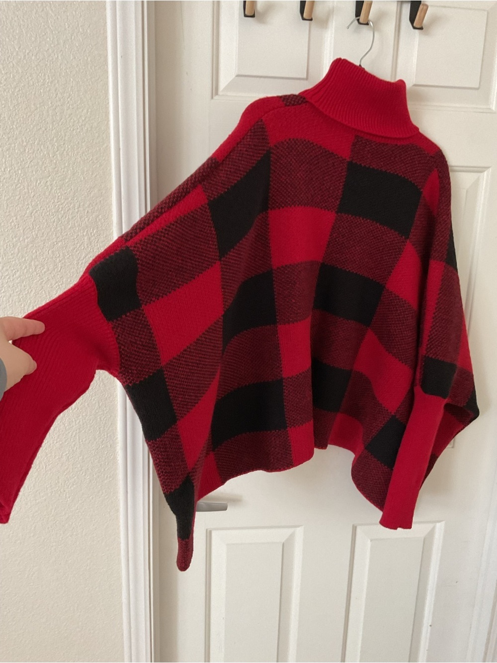 SHEIN Red and Black Turtleneck Poncho Sweater - Picture 3 of 6
